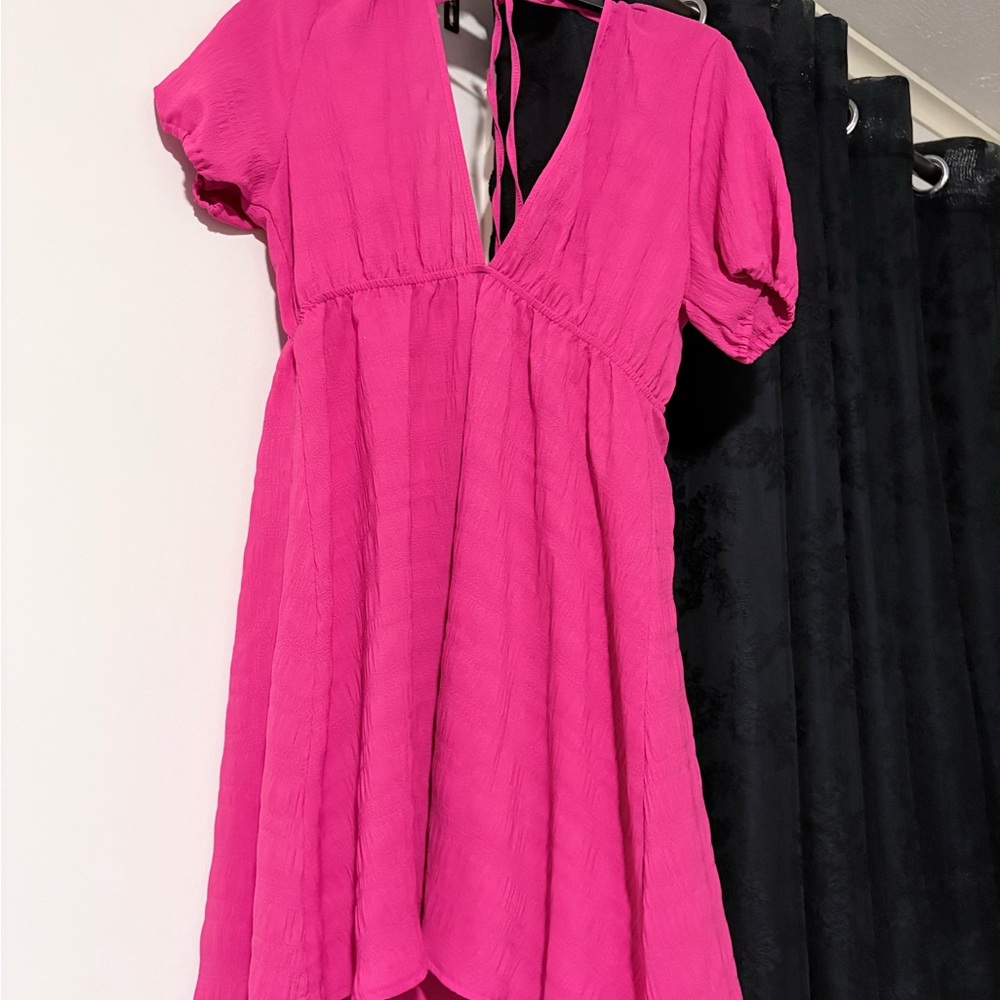 Chic Hot Pink Puff Sleeve Mini Dress - Size XL (NWOT)
